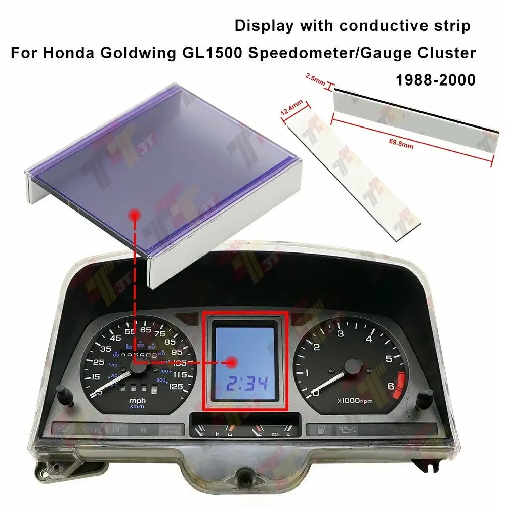 Display with conductive strip for Honda Goldwing GL1500 Speedometer/Gauge Cluster 1988-2000
