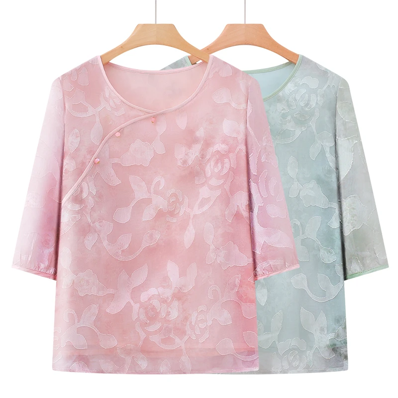 

Высококачественная женская летняя прохладная шифоновая рубашка-футболка 2026 года, новая модная домашняя одежда класса люкс больших размеров