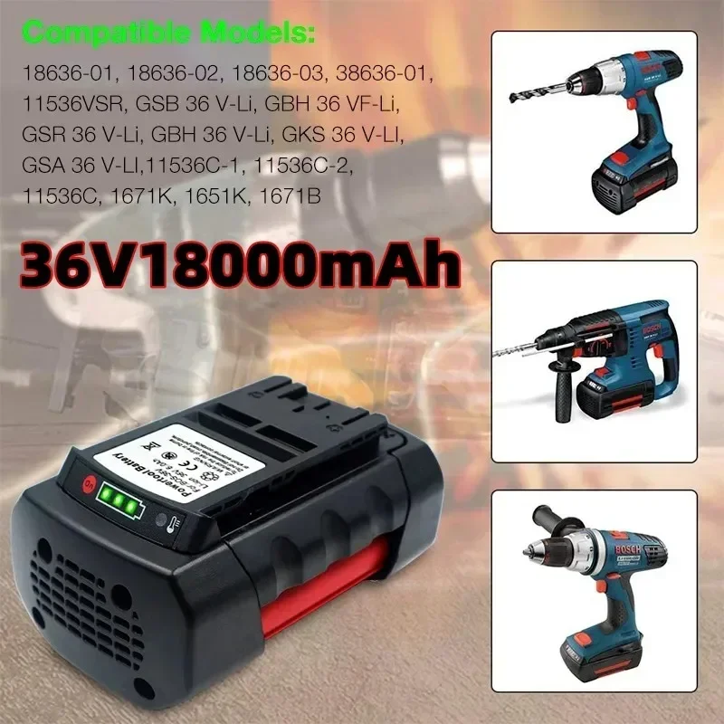 New 36V18000mAh Lithium-ion Rechargeable Battery BAT810 BAT836 BAT840 GBH36V-L Electric Tool Replacement