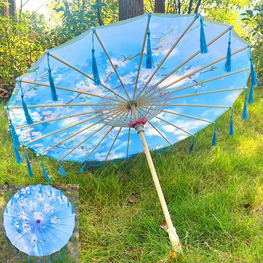 

56cm Umbrella Fan Chinese Antique Style Tassel Prop Dance Umbrella Silk Cloth 10 Colors Classical Japan Style Umbrella