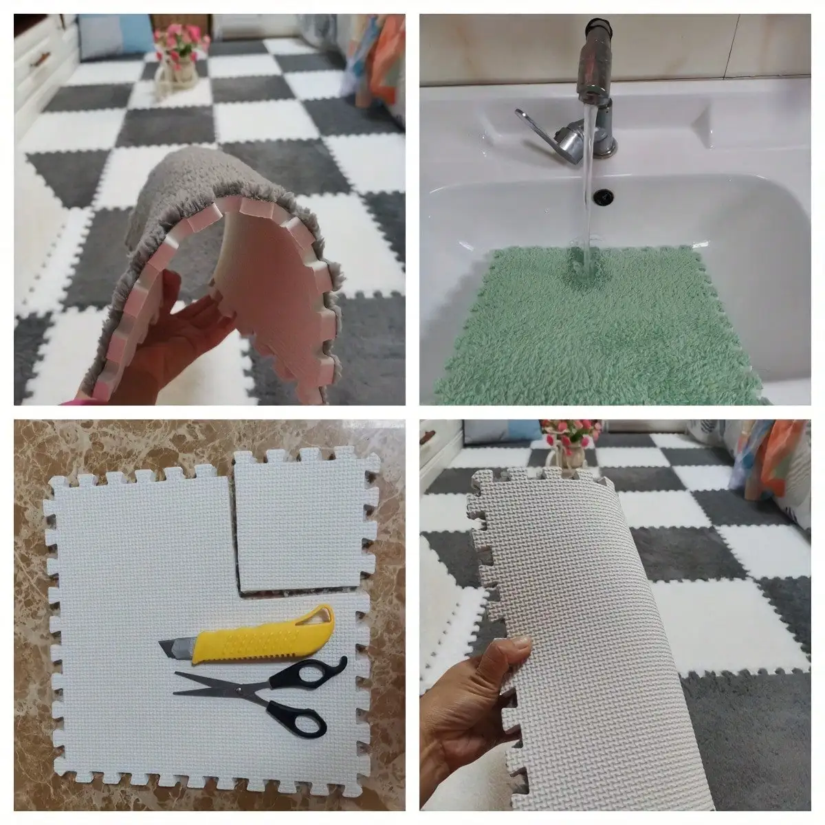 12 قطعة من حصيرة الزحف القطيفة ذات اللون الصلب - حصيرة EVA ناعمة وغير قابلة للانزلاق، مناسبة لغرفة النوم وغرفة المعيشة والديكور المنزلي