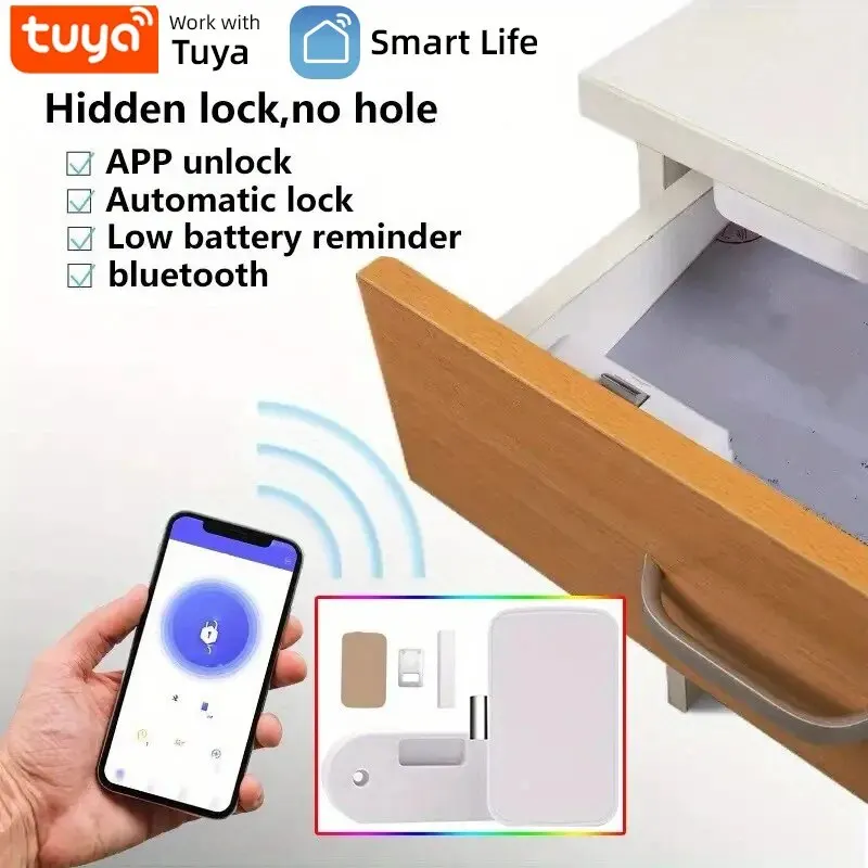 

Tuya APP Lock Bluetooth Drawer Lock Wireless Smart Security Cabinet Electronic Lock Keyless Invisible Safety Cabinet Locks