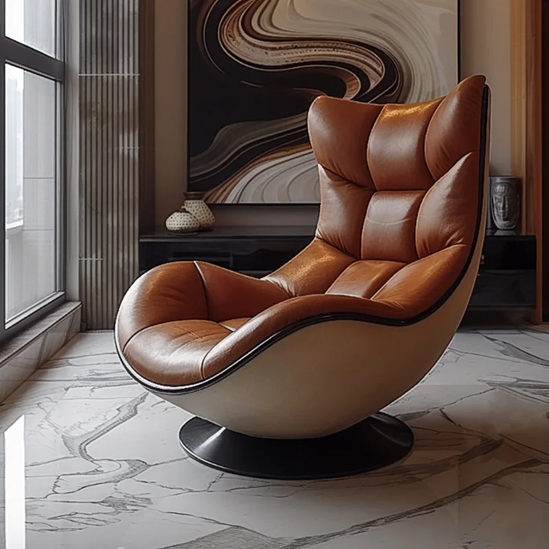 

Nordic light luxury high-end single sofa chair, living room balcony designer medieval leisure chair, leather lazy sofa