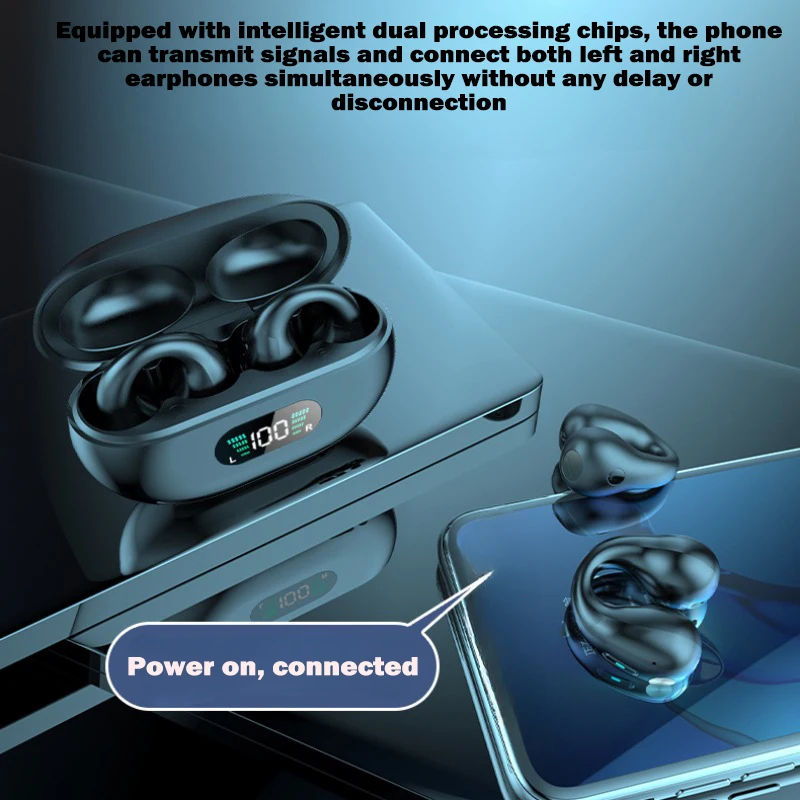 سماعات رأس رياضية لاسلكية مفتوحة الأذن، مشبك على سماعات أذن BT لاسلكية لهواتف Android iPhone، سماعات توصيل هوائي لركوب الدراجات والجري