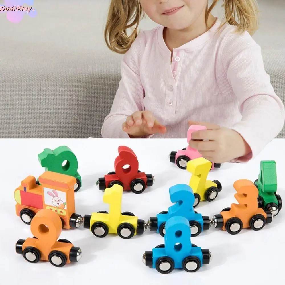 

Магнитный деревянный поезд с цифрами/животами, развивающие игрушки с фруктами/динозавром, Монтессори, набор поездов с цифрами, распознавание цифр