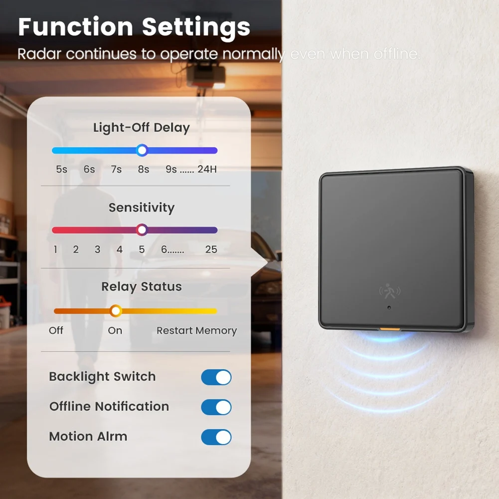 T28C Tuya Smart WIFI Light Switch with 5M Radar Human Motion Detection Alarm Sensor No Need Neutral Wire Switch 2Gang