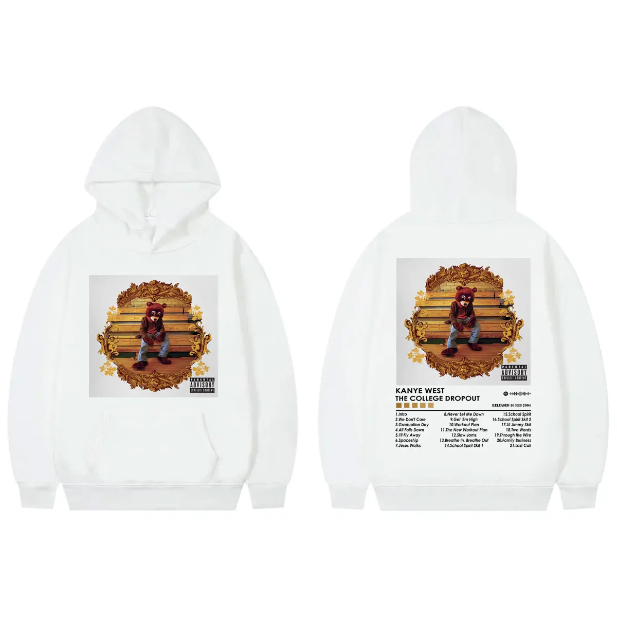 Rapper Kanye West Music Album Poster Hoodie The College Dropout Double Sided Print Sweatshirts Unisex Fashion Hip Hop Pullovers