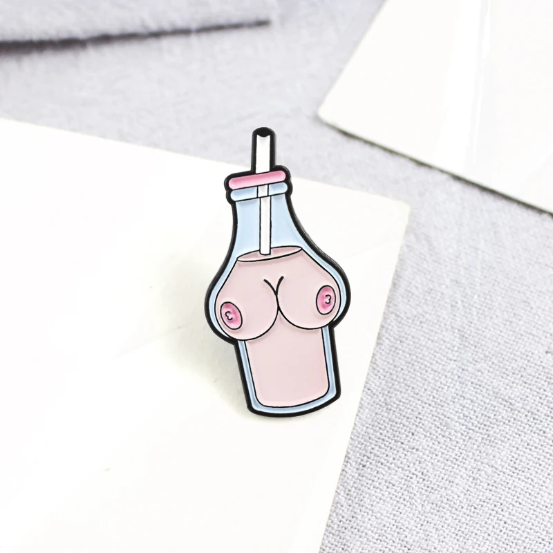 بروش مينا لبن الثدي وجهاز الجسم الأنثوي ، دبوس عيد الحب المثلي ، بروش كارتوني مثير ، بروش زجاجة #2