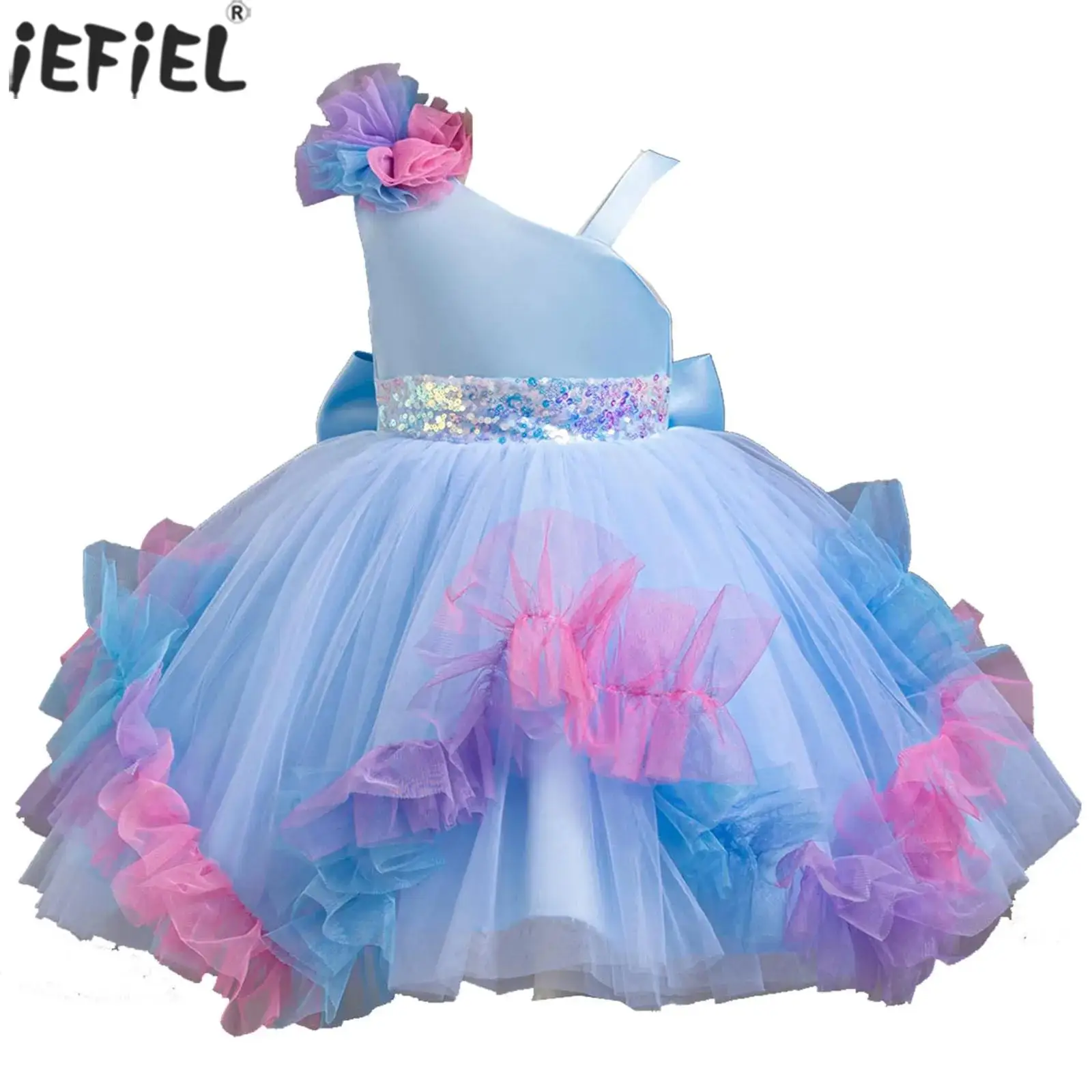 

Toddler Baby Girls Princess Dress Gown One Shoulder Flower High Waist Mesh Tutu Dresses for Kids Birthday Party Banquet Wedding