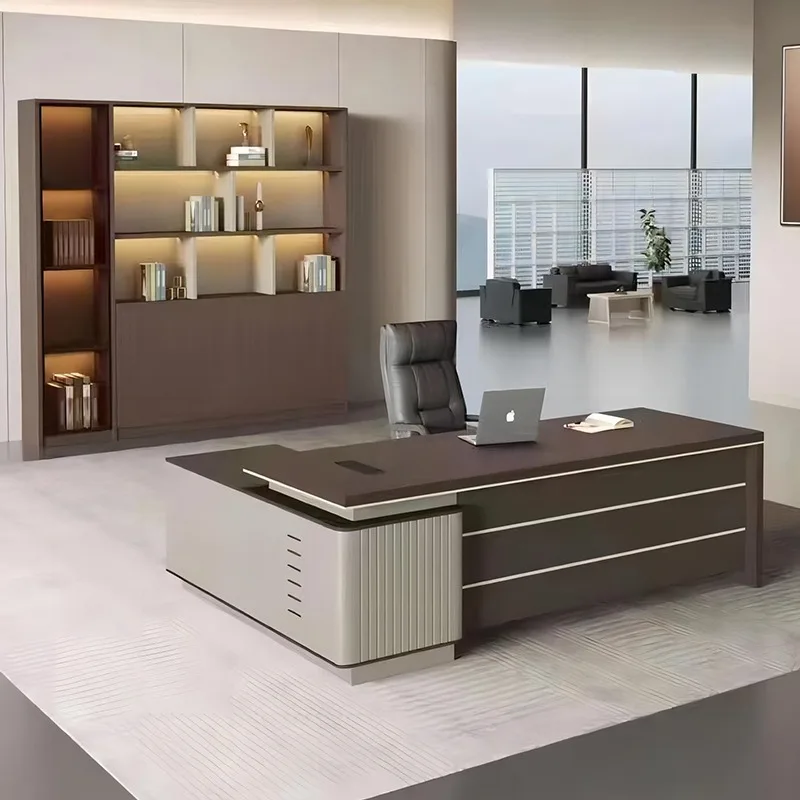 Simple Modern Retractable Simple Office Furniture - Boss President Desk MDF Chair Combination Light Luxury Large Desk Manager