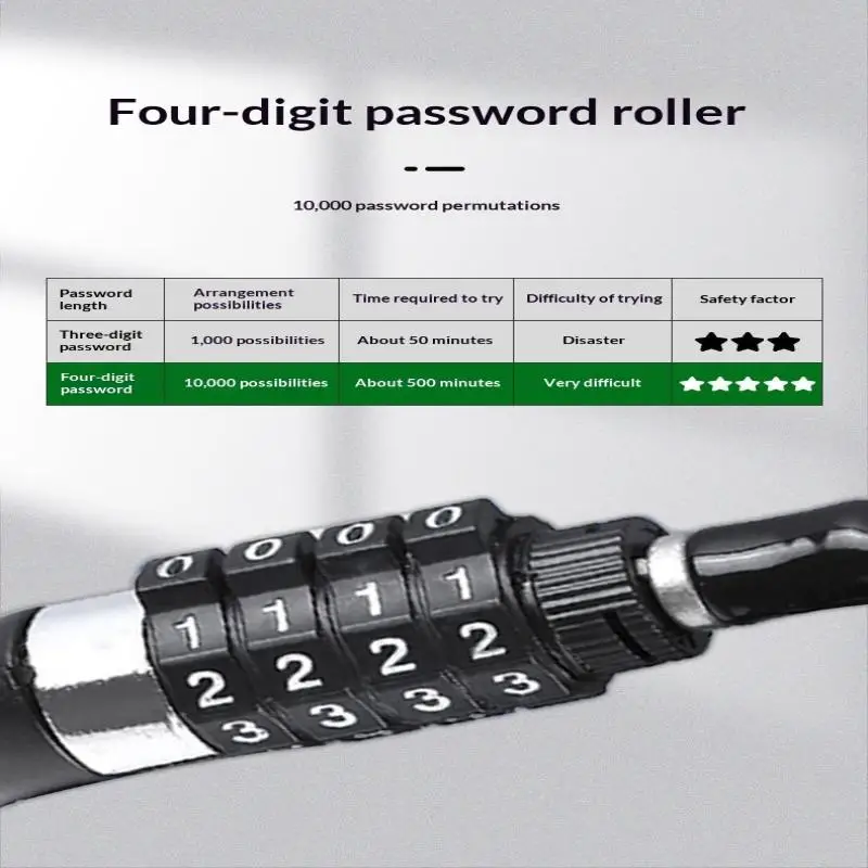 Cable de Seguridad para Casco de Motocicleta, con Contraseña de 4 Dígitos, Antirrobo, Combinación Segura, Cable Negro Resistente para Scooter y Bicicleta