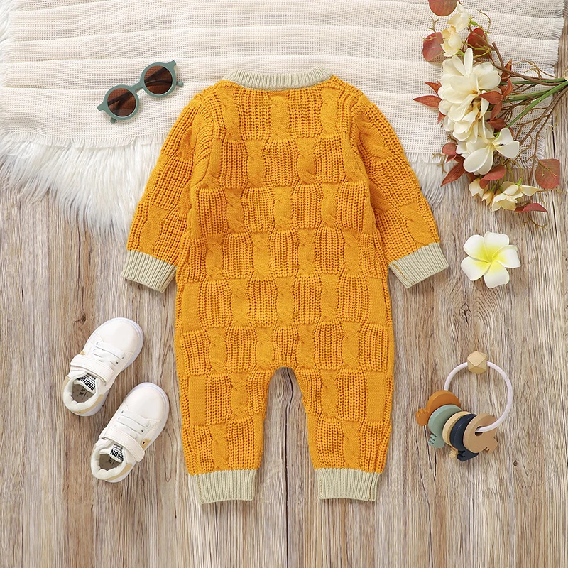 Newborn Baby Romper Knitted Infant Boy Girl Jumpsuit Long Sleeve Autumn Kid Clothes 0-18M Overalls Fashion Yellow Color Playsuit