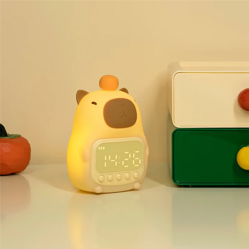 ABRW-Capybara Sveglia con luce notturna Luce notturna con orologio digitale, Lampada decorativa da tavolo ricaricabile con luce notturna, Capybara