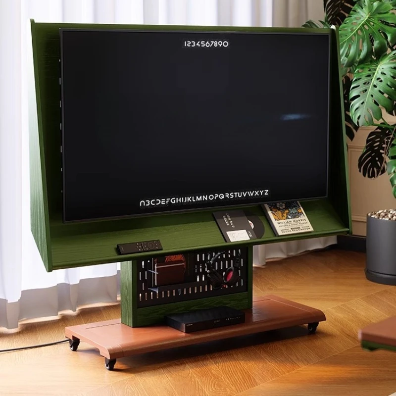 

Movable TV floor bracket Solid wood bracket French retro living room antique TV cart