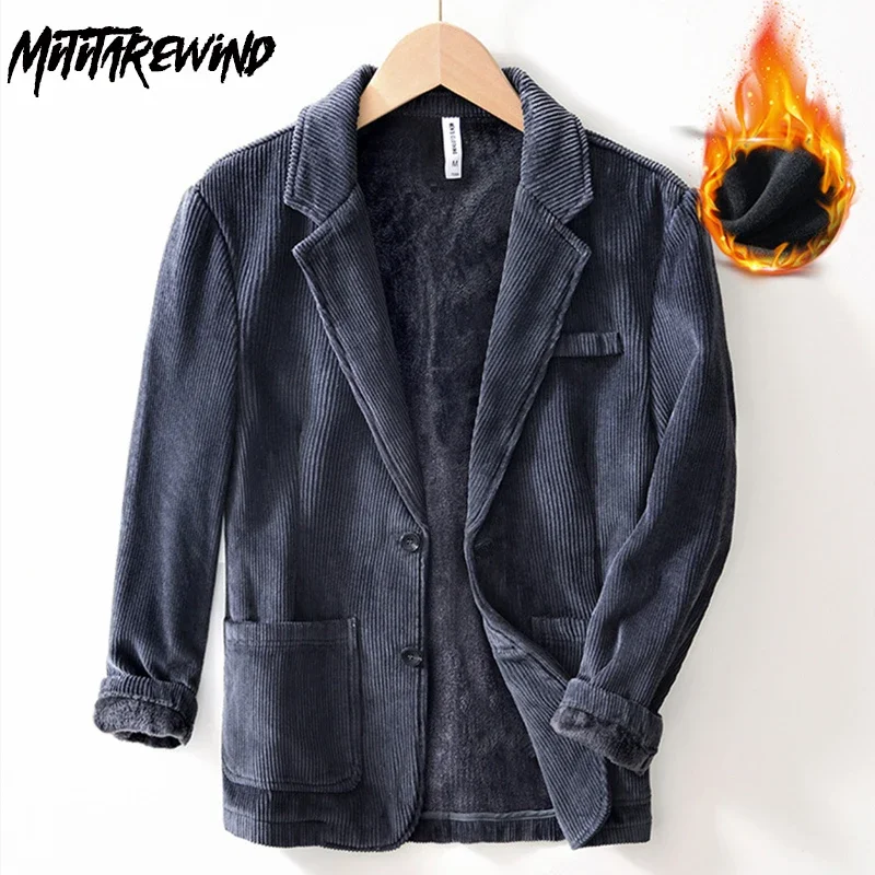

Fall Winter Jackets for Men Japanese Vintage Casual Man Blazer Corduroy Fleece Suit Keep Warm Male Coat Commute Thicken Clothes