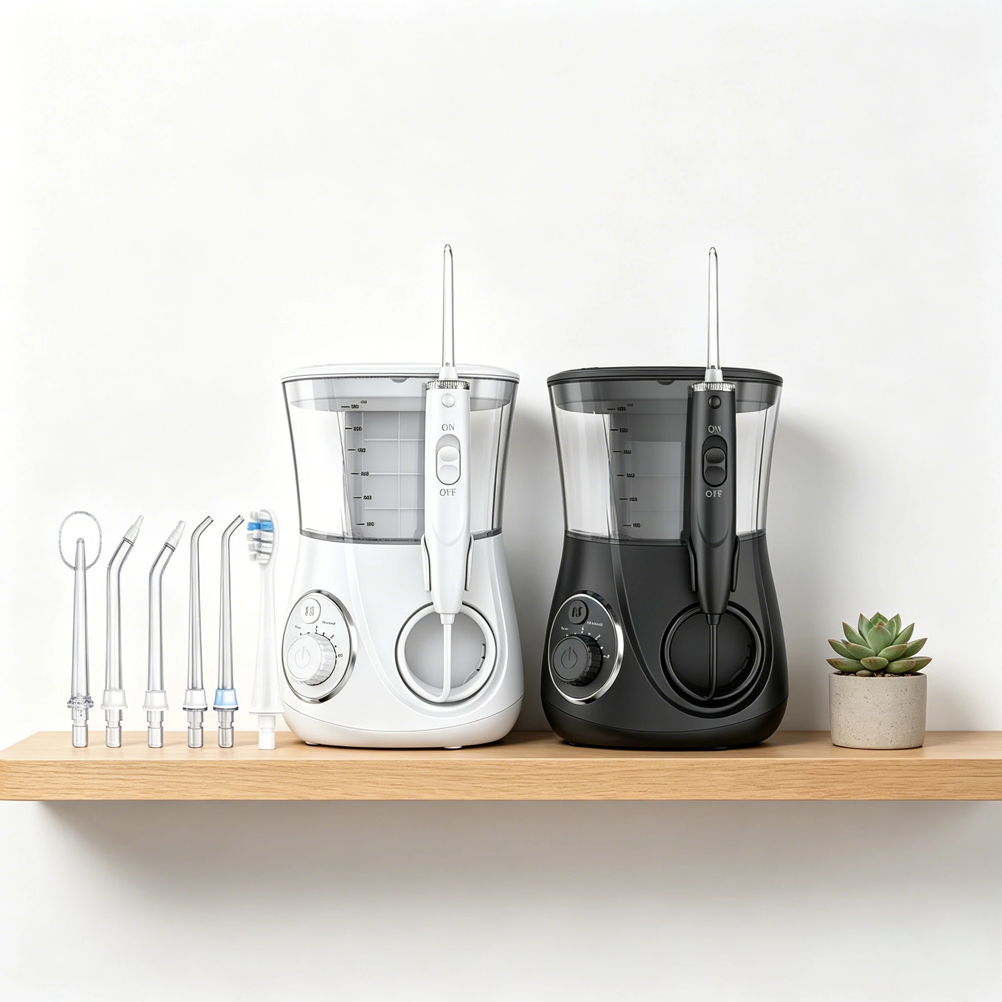 

Dual Mode Family Water Flosser 600ml Countertop Oral Irrigator Stepless 10 Level Pressure 6 Nozzles Small Order Customizable