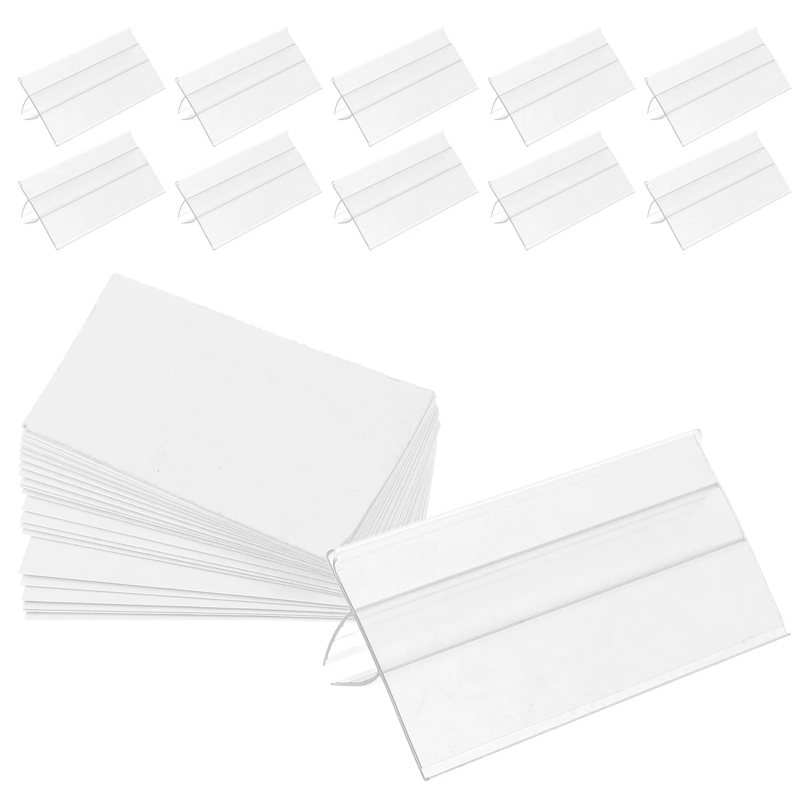 

50pcs Shelf Holders Wire Rack Clips Transparent Plastic Card Label Holders Display Stand for Shopping Organizing