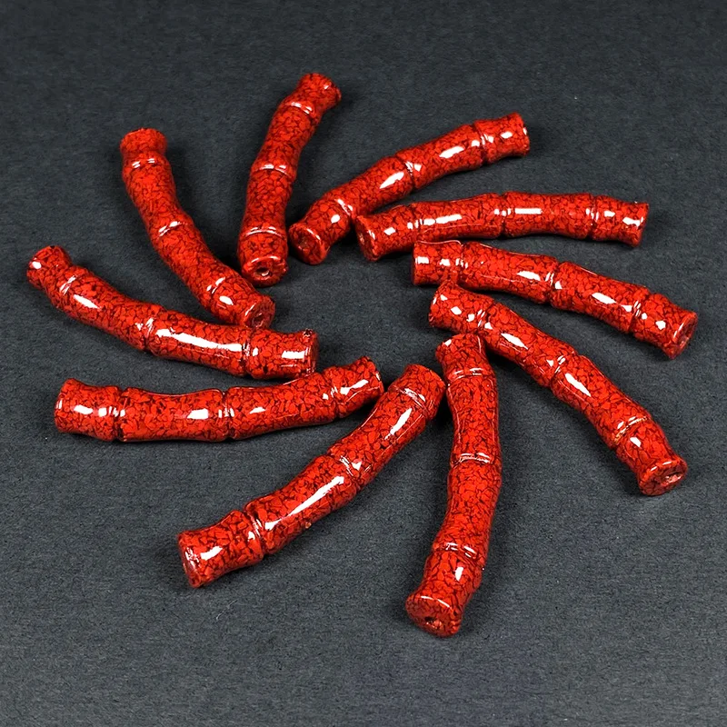 5pc Natural Cinnabar Crystal Sand Hot Stamping Bamboo Joint Beads DIY Accessories Bracelet Earring Jewellery Fashion Amulet
