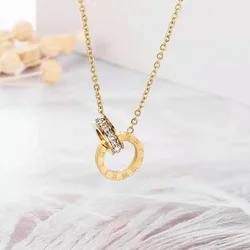 316L Stainless Steel KPOP Korean Fashion Roman Numerals Necklace For Women Classsic Gold Plated Pendants Clavicle Chain Jewelry