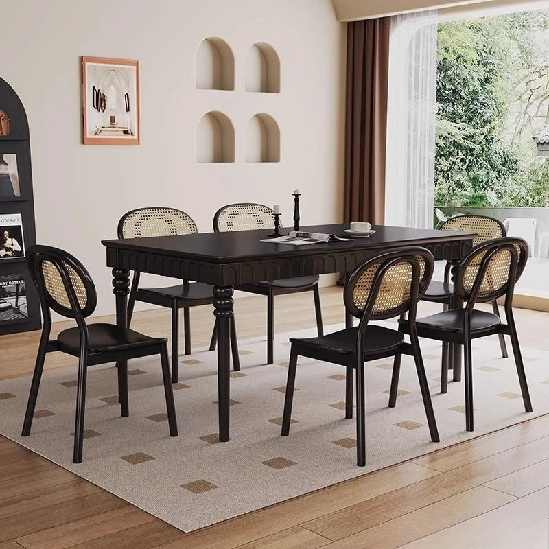 Nouvelle chaise de salle à manger premium noir, combinaison tout en bois massif, rétro rectangulaire, petite table à manger et chaises pour la maison