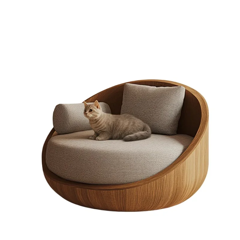 

Cat kennel sofa integrated, simple wood grain, bite-resistant and easy to clean, warm cushion, cat kennel sofa with people