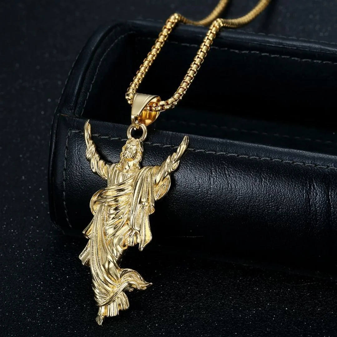 Religious Fashion Big Christ Jesus Head Pendant Male Gold Silver Color Stainless Steel Christian Belief Necklace for Man Jewelry