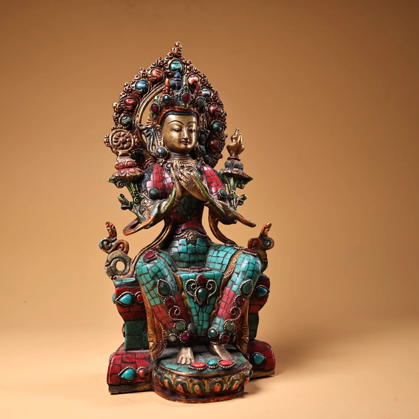 Antique Tibetan monastery collection: pure copper, gemstone-inlaid, polychrome, and gold-painted Tibetan Tantric Buddhism Xianba