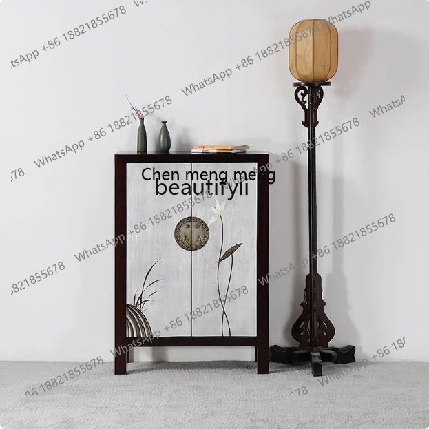 New Chinese Classical Shoe Cabinet Hand Painted Zen Antique Painted Storage Entrance Cabinet Retro Home Cabinet