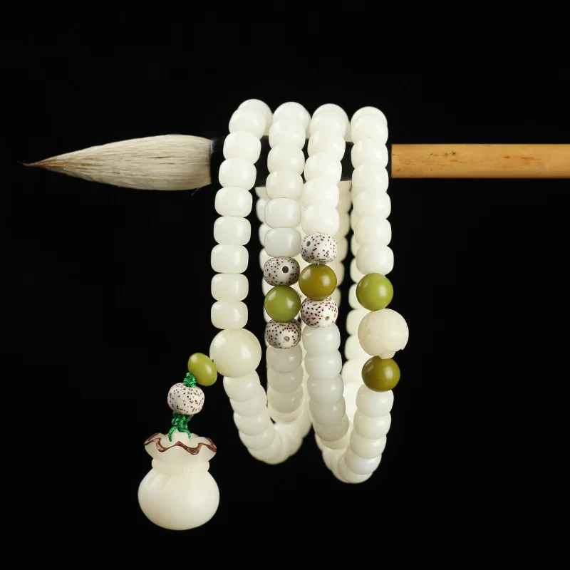 Original Women's Ethnic Style Buddha Beads Root Atom 108 White Corypha Umbraculifea Necklace Bracelet