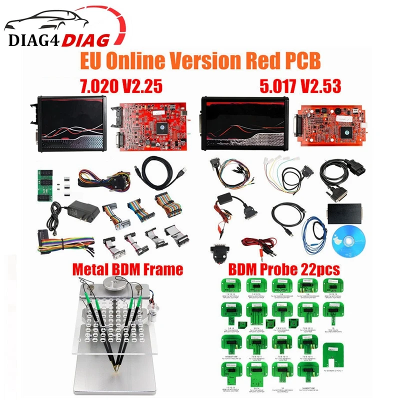 Online Unlimited EU Red Kess V5.017 Ktag V7.020 Master 4 LED BDM Frame 22 Adapters Free 2.80