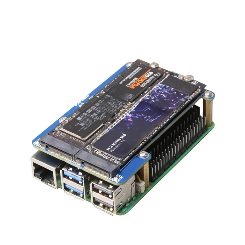 

B30C-MPS2280D For Raspberry Pi 5 PCIE To M.2 Dual NVME SSD HAT Blue Computer Accessories