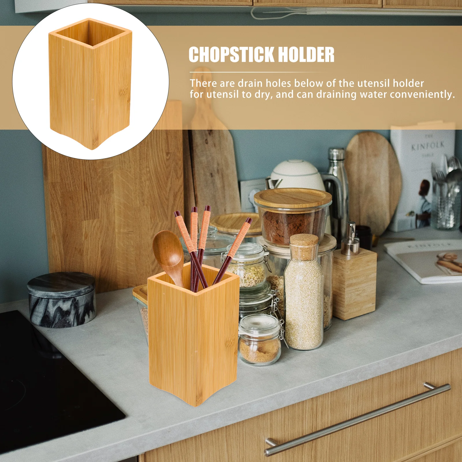 

Chopsticks Basket Bamboo Draining Holder Kitchen Counter Utensil Organizer Cutlery Spoon Box Bamboo Utensil Holder
