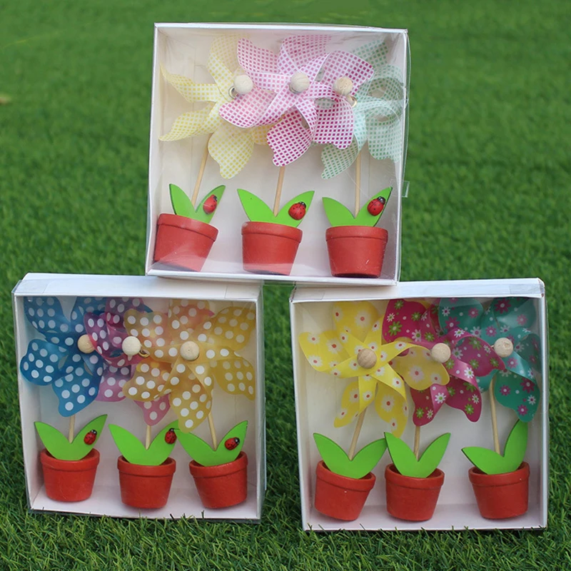 3Pcs/Box Mini Flowerpot Small Windmill Ornament Colorful Toys Flowerpots Windmills Desktop Decoration Activity Photography Props