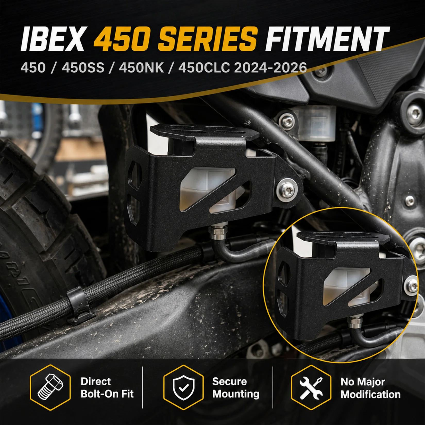 Motorcycle Brake Reservoir Guard for Ibex 450/450SS/450NK/450CLC 2024-2026 Protects Rear Brake Fluid Tank from Impact and Debris