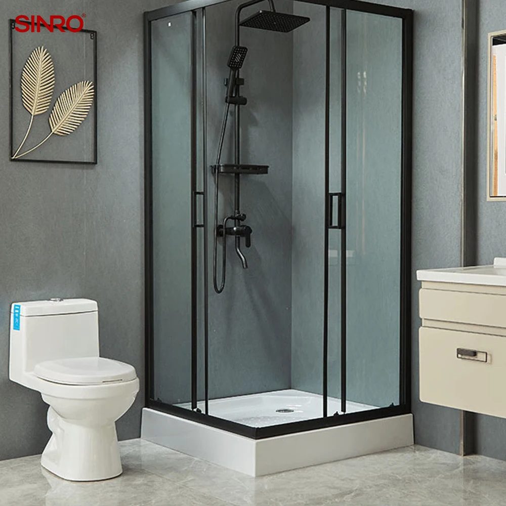 Waterproof Square Corner Entry Bathroom Sliding Shower Enclosure with Tray Tempered Glass Shower Cabin for Hotel Project