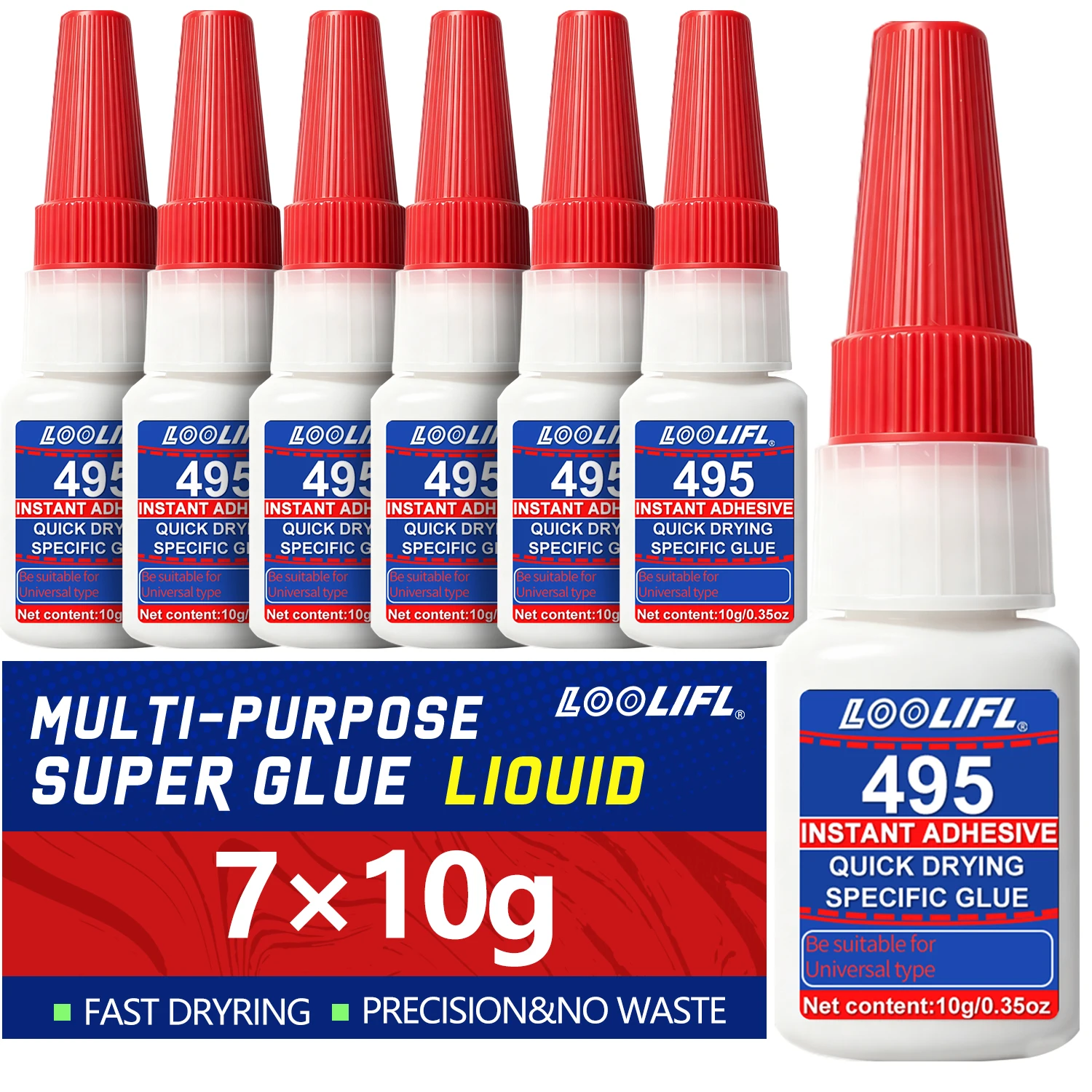 1-7PCS LOOLIFL Multi Purpose Super Glue 495 Instant Adhesive Strong 10G Quick Dry For Shoes Metal Plastic Wood DIY Bond Repair