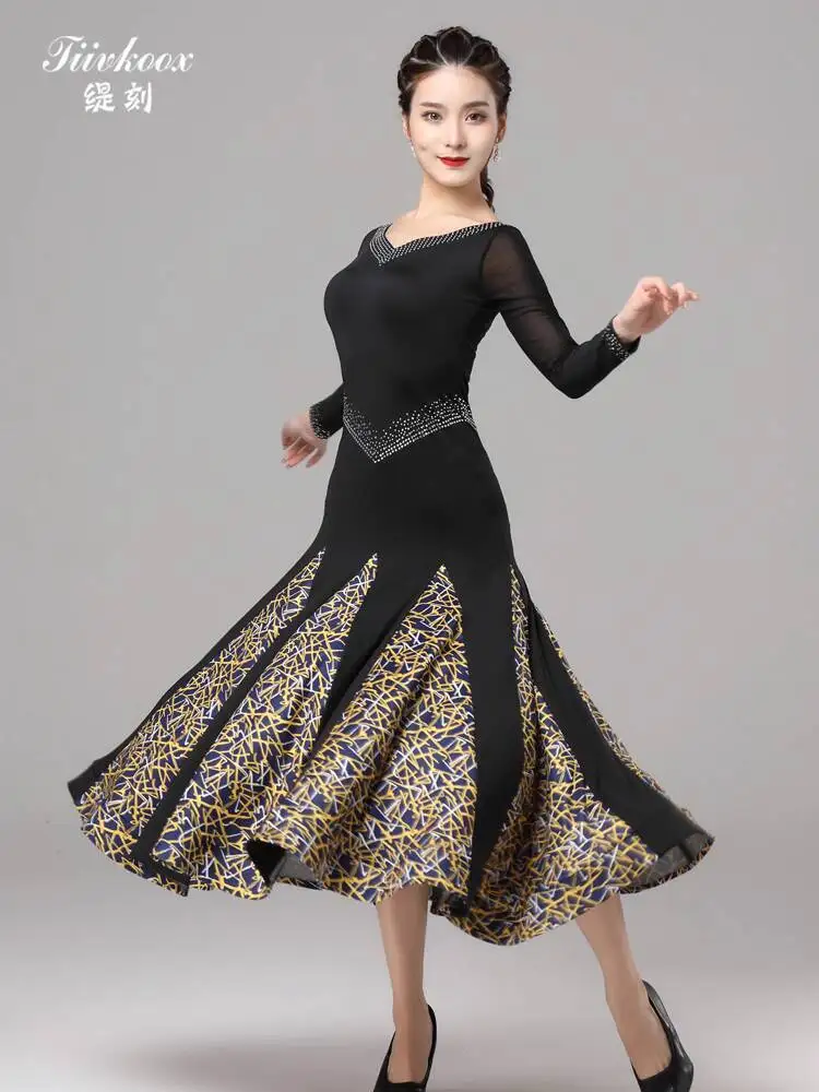 

Modern Dance Dress For Women New National Standard Dance Waltz, Square Dance Ballroom Dance Cha Dance Floral Dress
