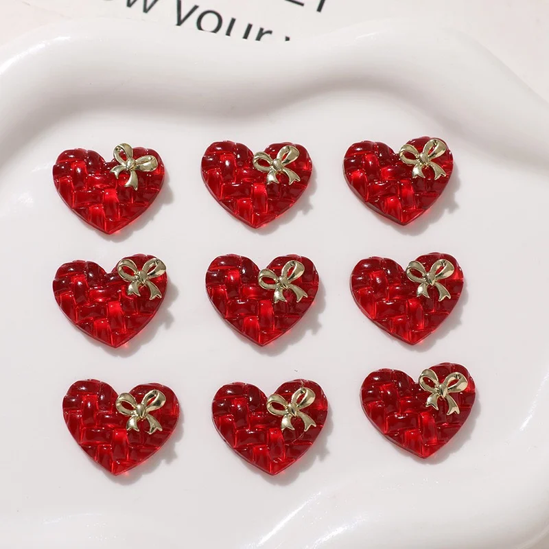 Wholesale 50pcs/lot red color print cartoon hearts shape resin cabochon beads diy jewelry garment hair accessory