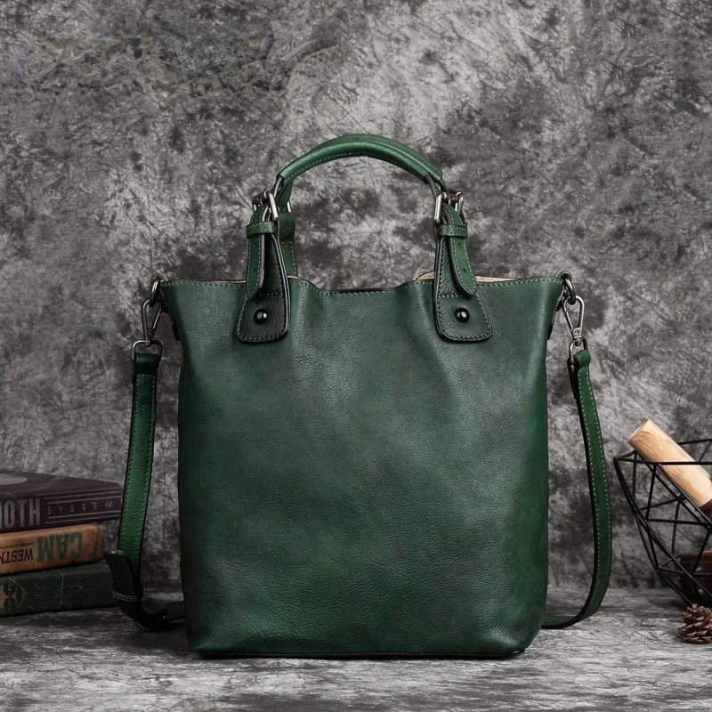 

High Quality Designer Retro Women Bucket Bag Genuine Leather Handbag First Layer Cowhide Large Capacity Versatile Shoulder Bags