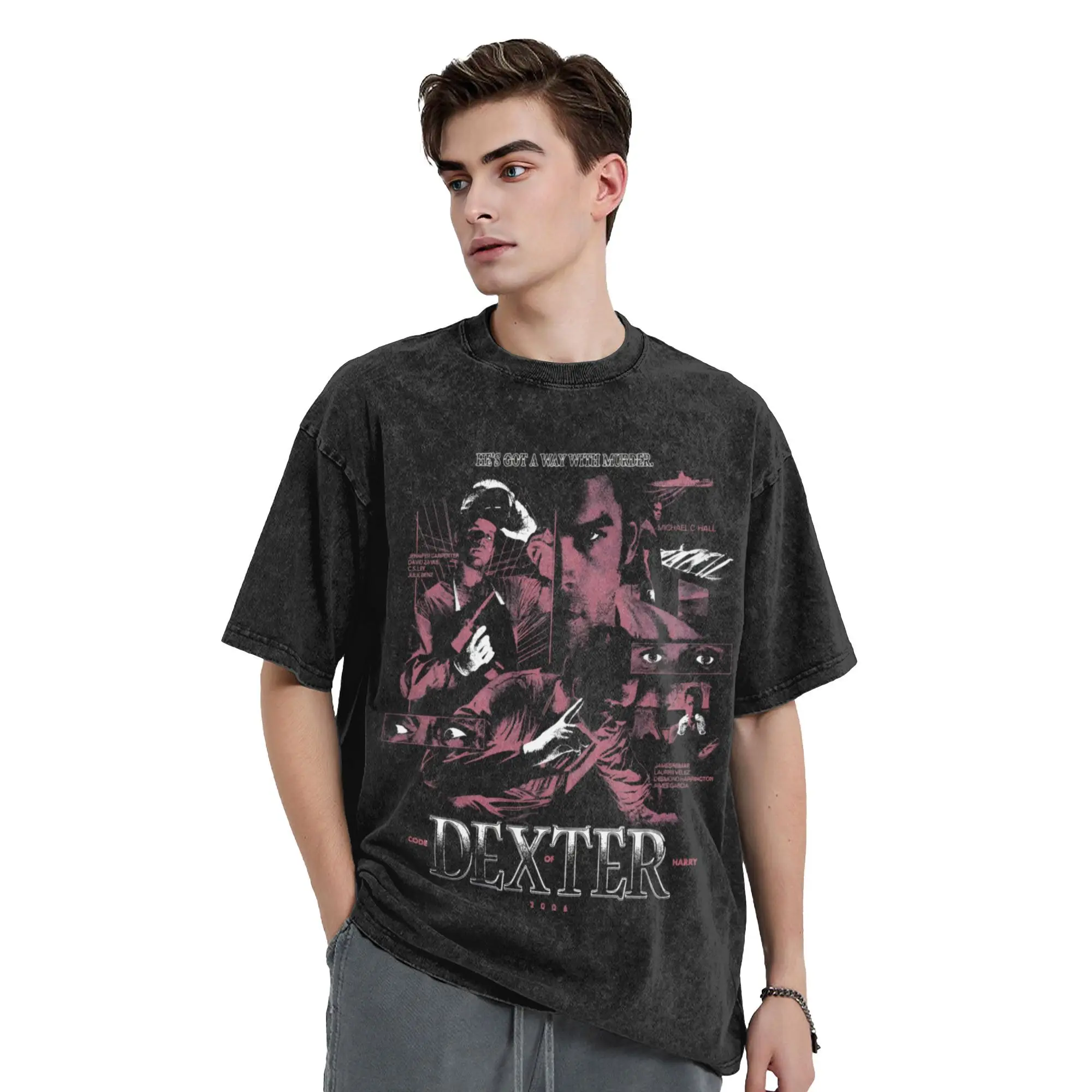Washed T Shirt Dexter Morgan Slice of Life Hip Hop Cool T-Shirts Harajuku Horror Film Streetwear Printed Tops Tees Men Women