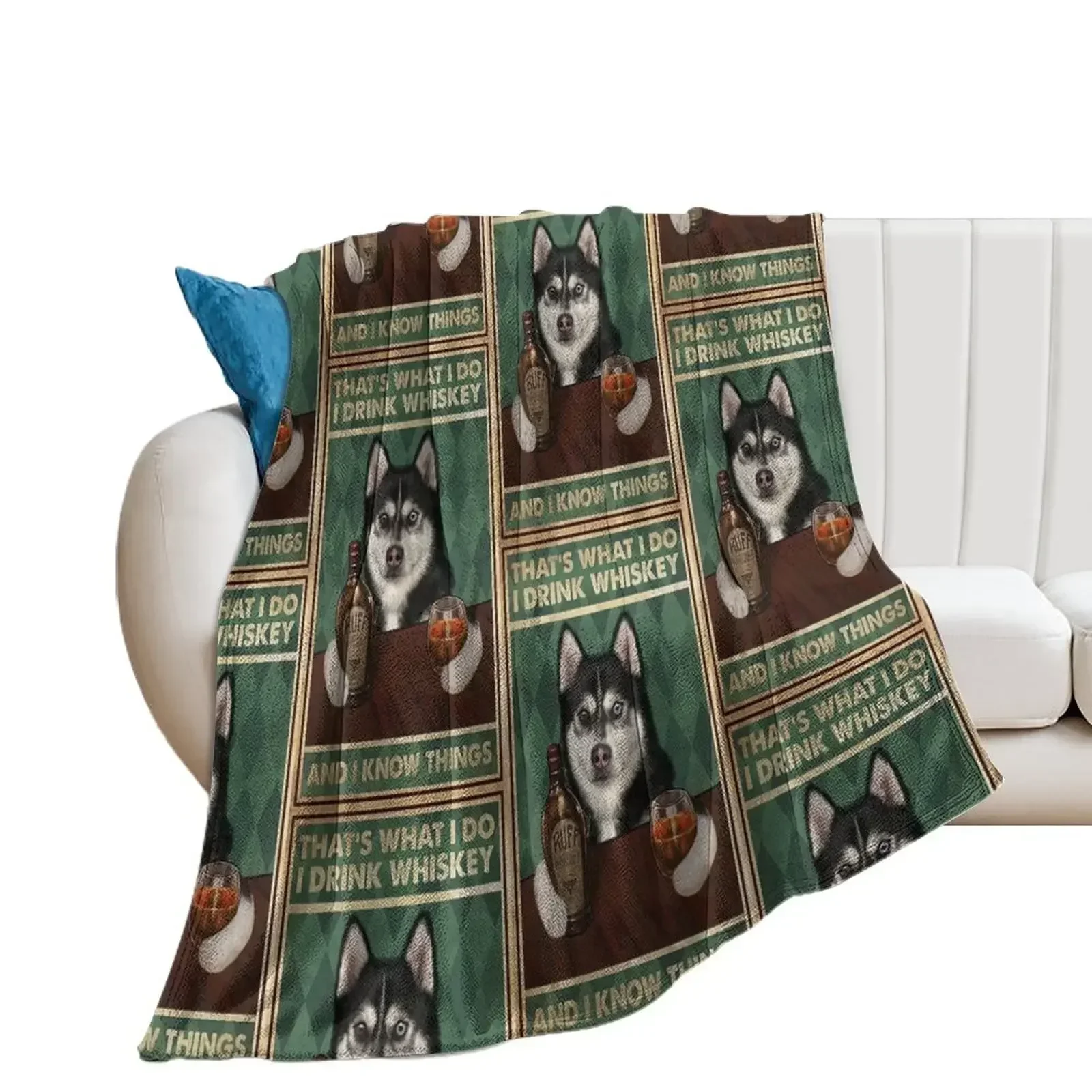 

Funny husky dog drink whiskey quotes Throw Blanket Decorative Throw Hairy Summer Blankets