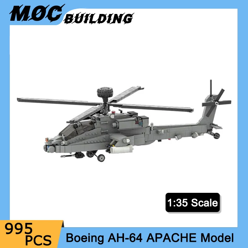 

Moc Building Blocks Bricks Military Series Boeing AH-64 Helicopter Model DIY Aircraft Assembly Collection Toys For Kids Children