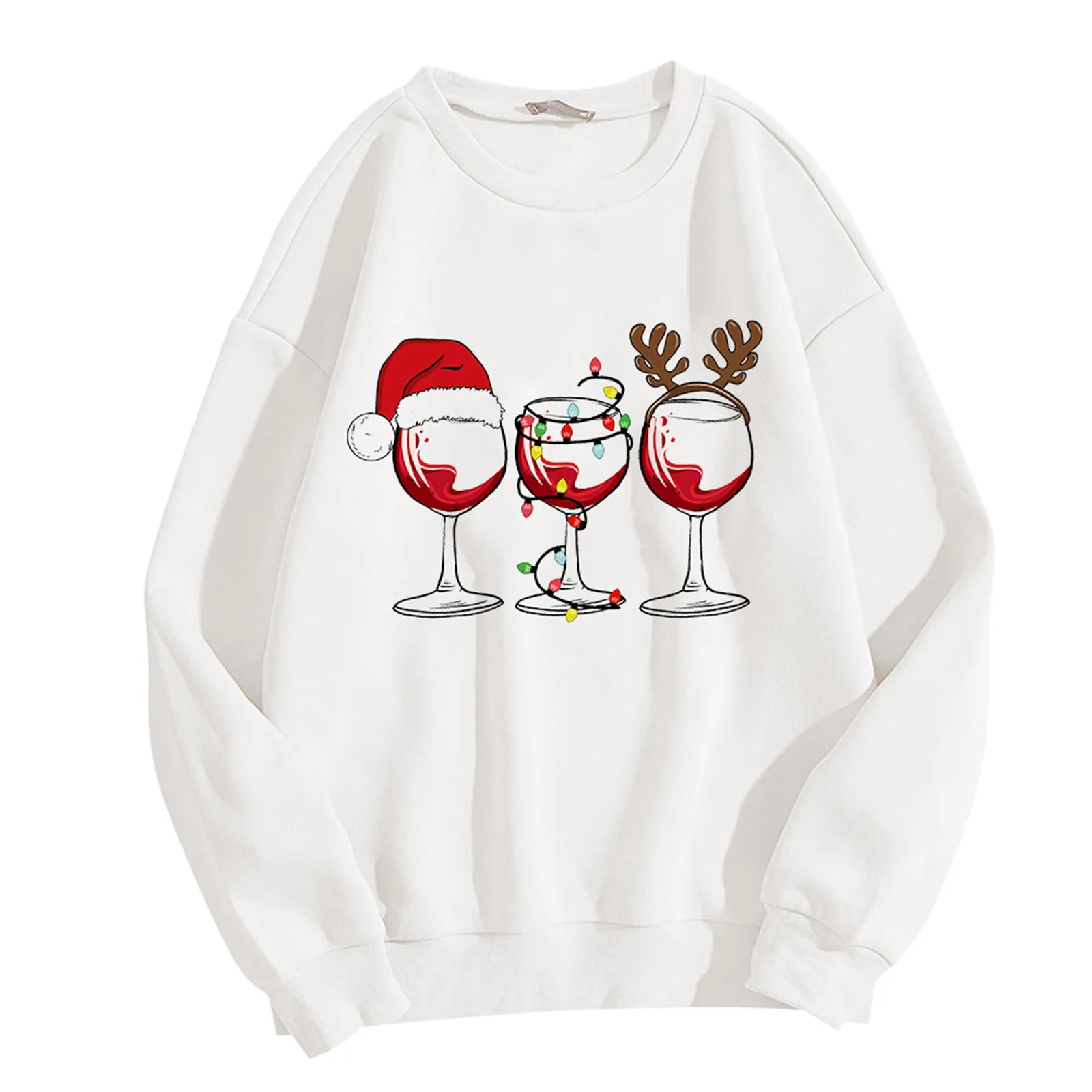 Sweat-shirt de Noël imprimé 3D avec verre à vin rouge, col rond, haut de sport PVD, pull de fête de vacances, cadeau de Noël