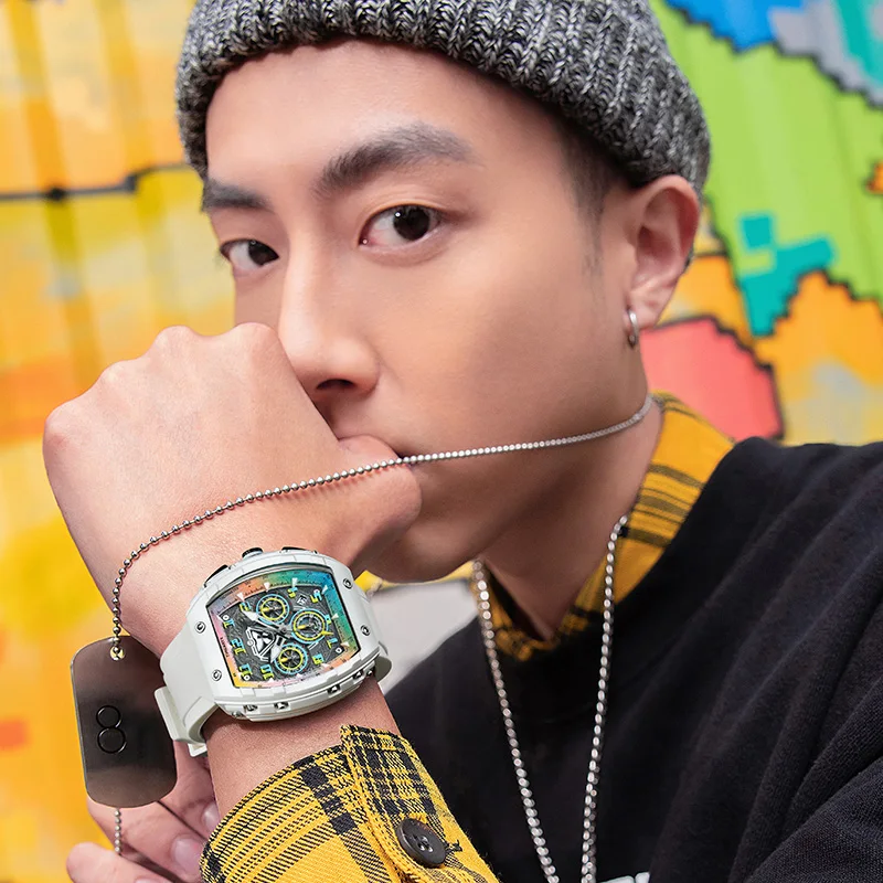 Timeartx 5001 جودة عالية Tonneau ساعة مزدوجة كبيرة 30 متر مقاوم للماء مضيئة الأيدي ساعة اليد الرجال كرونوغراف كوارتز التقويم