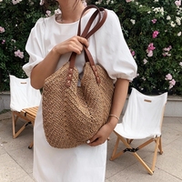 Summer Straw Woven Shoulder Bag Rattan Beach Large Capacity Tote Bags Handmade Vacation Travel Handle Bag Shopping Handbag Bolsa