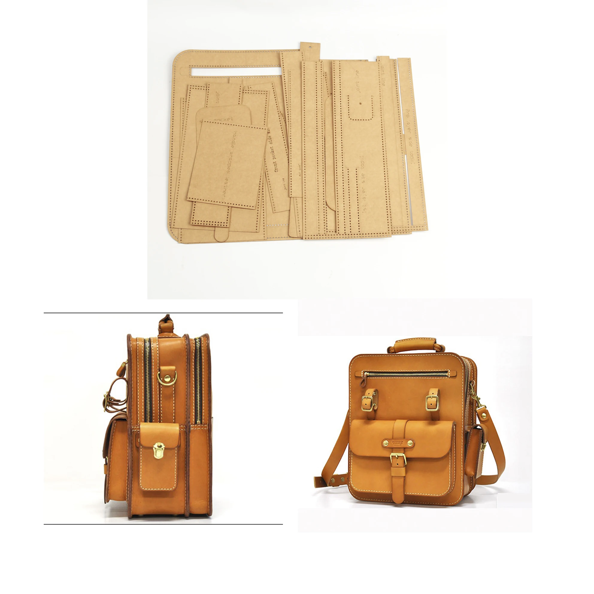 diy Leather kraft big size backpack die cutting kraft paper sewing pattern hollowed stencil template 31x22x11cm