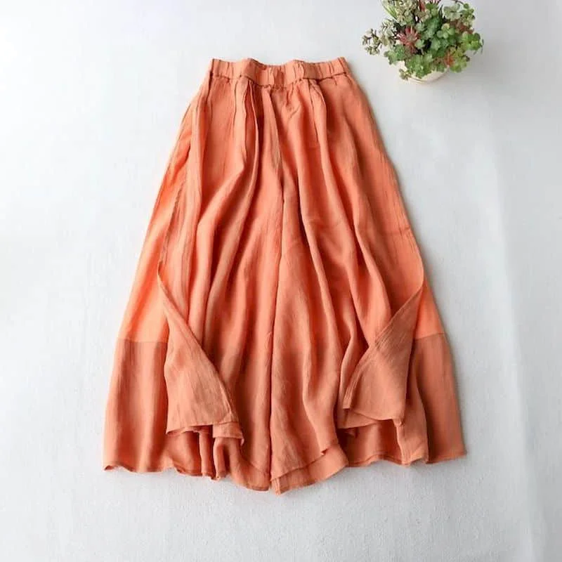 Cropped Pants for Women Minimalism Summer Sale Korean Style Elastic Waist Flowing Trousers Wide Leg Pants Casual Women Clothing