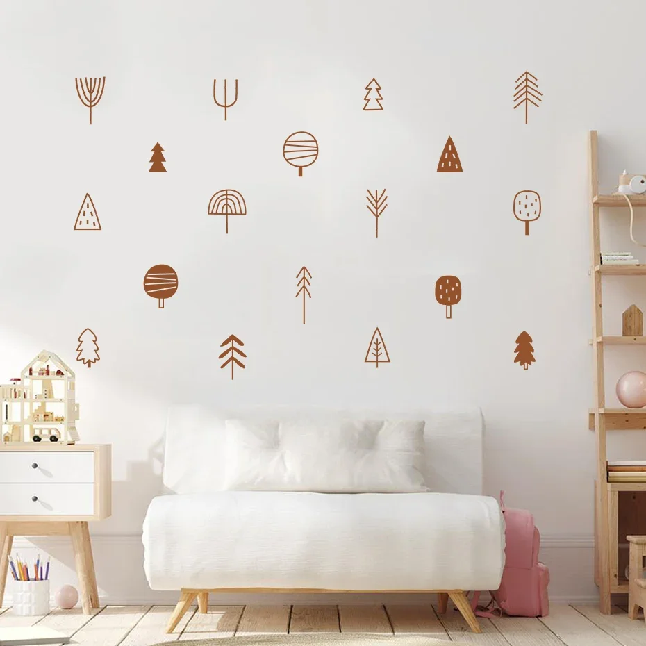 6Sheet/set Woodland Trees Boho Wall Stickers Decals PVC Nursery Decor Vinyl Mural Gift for Kids Baby Bedroom Home Decoration