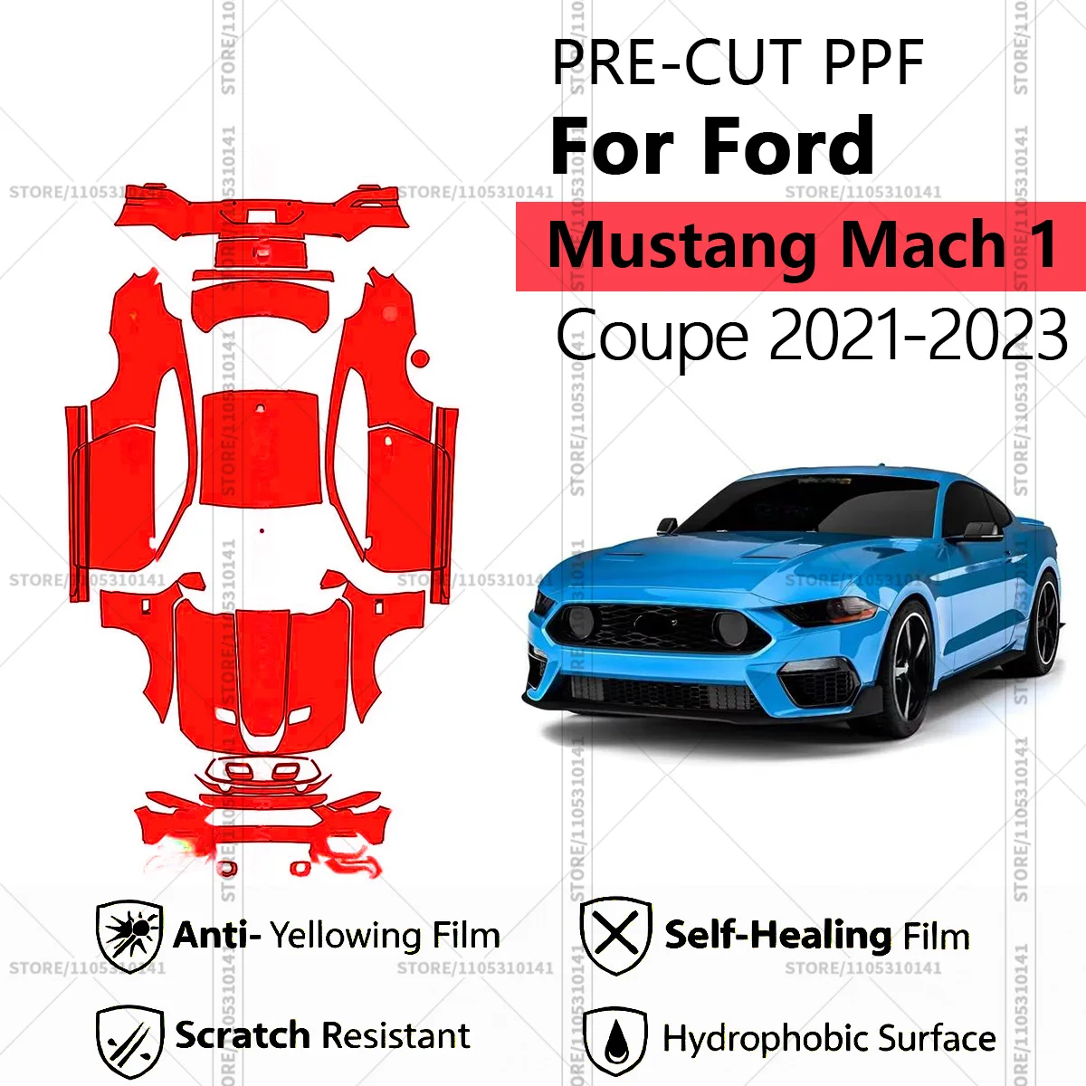 Pre-Cut Paint Protection Film PPF Transparent Car Film Automotive PPF Full Vehicle For Ford Mustang Mach 1 Coupe 2021-2023