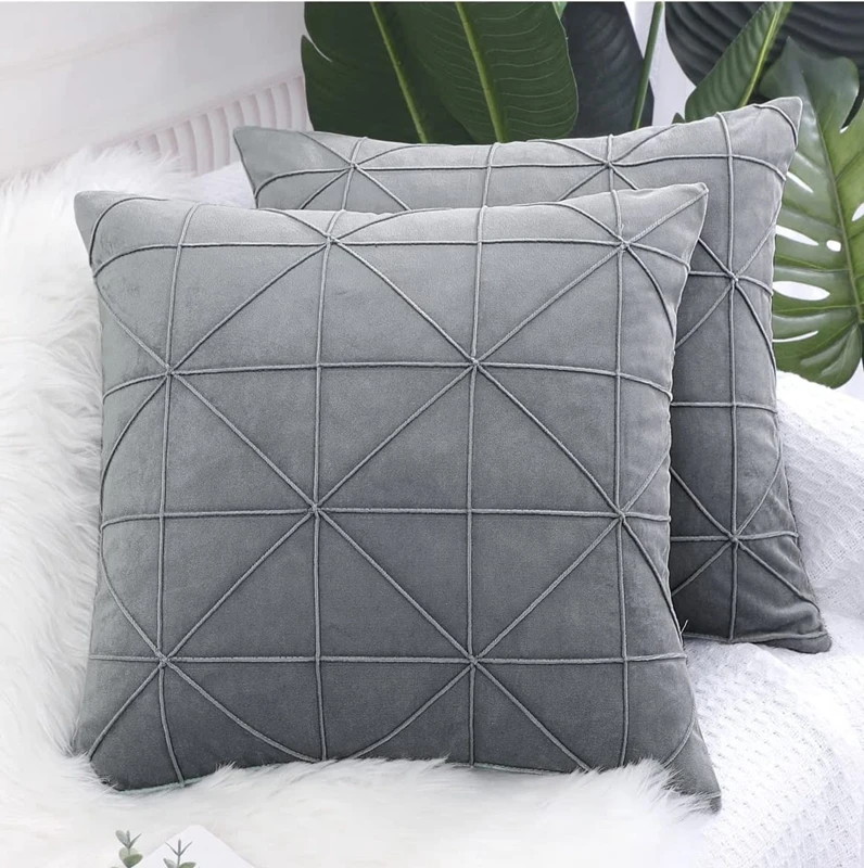 18x18 Zoll Samt-Kissenbezüge Kariertes Gittermuster Dekorative Kissenhülle Kissenbezug für Sofa Weihnachten Roter Kissenbezug – Detail 8